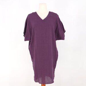 NWT CHICO'S 100% Linen Wedge Dress Short Sleeve Deep Purple Size 0 (US 4/6)